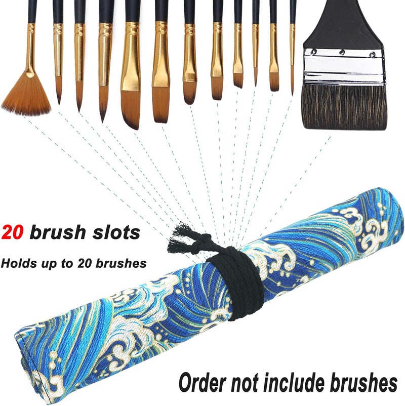 Funny live Paint Brush Holder Art Supplies, Artist Brush Holder & Art Supply Storage Organizer Roll-Up Case Bag, Protect Acrylic Oil Watercolor Paintbrushes (Blue Sea Wave-20 Slot Pockets) - Image 2